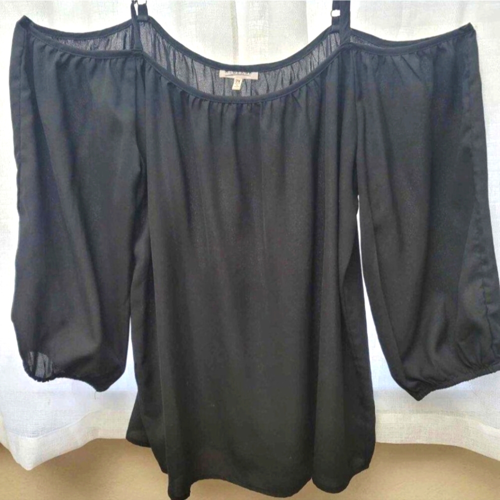 2x Black Off the Shoulder Long Sleeve Tunic Top